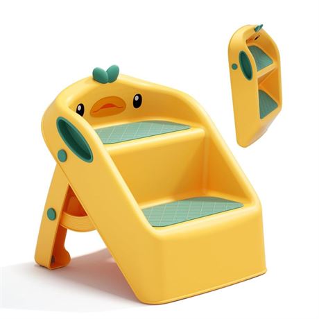 Toddler Kids Step Stool for Kitchen Bathroom Sink, Green & Yellow | Dual Height