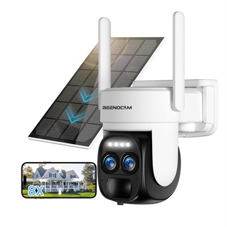 [ 8X Zoom ] 4K 5Dbi Security Cameras Wireless Outdoor, Battery Powered Solar