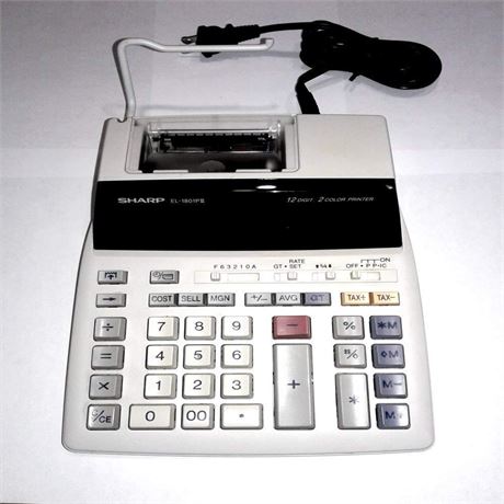 Sharp El-1801piii 12 Digit, 2 Color Printing Calculator cream