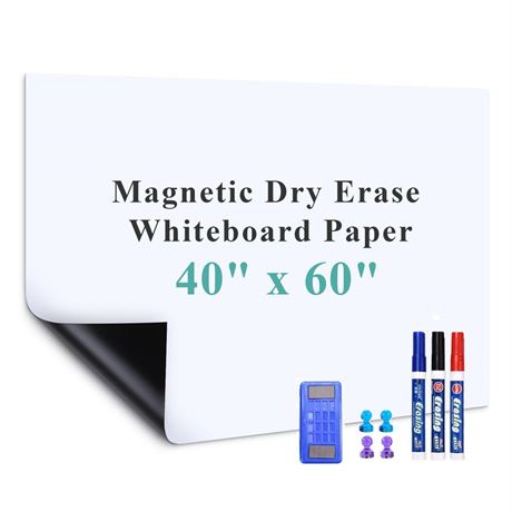 Magnetic Dry Erase Whiteboard Paper, 40" x 60" Self Adhesive Whiteboard Sheet