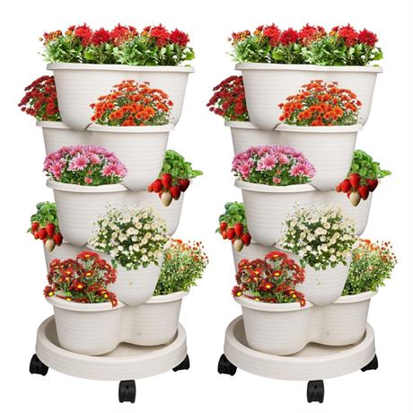 Hourleey Strawberry Planter, Stackable Gaden Tower for Flowers, Vegetables,
