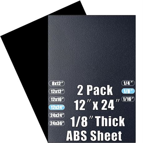 ABS Plastic Sheet 1/8 Inch Thick 12" x 24" (2-Pack),Two-Sided Heat Moldable