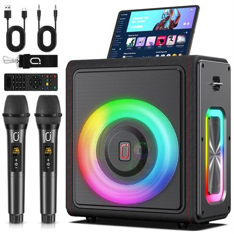 Karaoke Machine with 2 Wireless Microphones, Portable Bluetooth 5.3 Karaoke