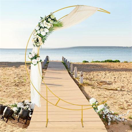 7.51ft Crescent Moon Wedding Arch Frame Gold Metal Arch Backdrop Stand