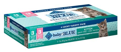 Blue Buffalo Baby BLUE Kitten Wet Cat Food, Chicken & Salmon, 3-oz. (6 Count, 3