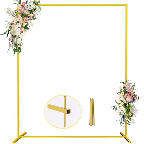 Wedding Arch, 6.6 FT x 5.5 FT Square Backdrop Stand for Ceremony, Gold Metal