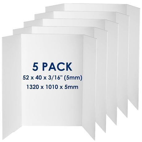 Foam Board Trifold 52 x 40 x 3/16" (5mm) - 5 Pack - Large Poster Foam Core