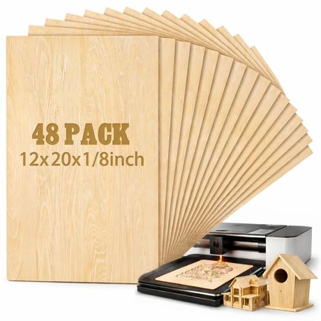 Juexica 48 Pcs 12" X 20"x 1/8" Basswood Craft Sheets 3mm Plywood Board Wood