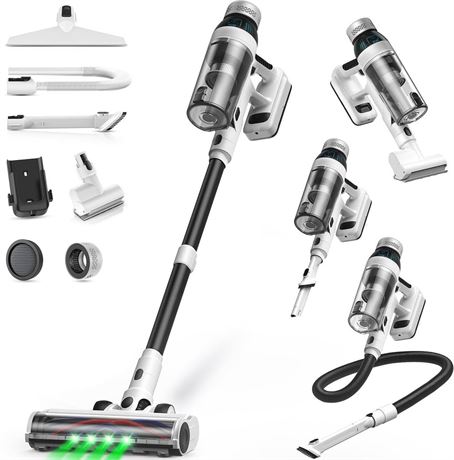 Cordless Vacuum Cleaner, 55Mins Vacuum Cleaners for Home, 15-in-1 Self-Standing
