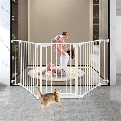 Extra Wide Baby Gate 29-80" Pet Gate with Cat Door Adjustable 32.28”