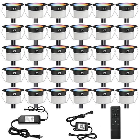 FVTLED LED Deck Lights Kit, 30pcs Φ1.22 WiFi Smart Phone Control Low Voltage