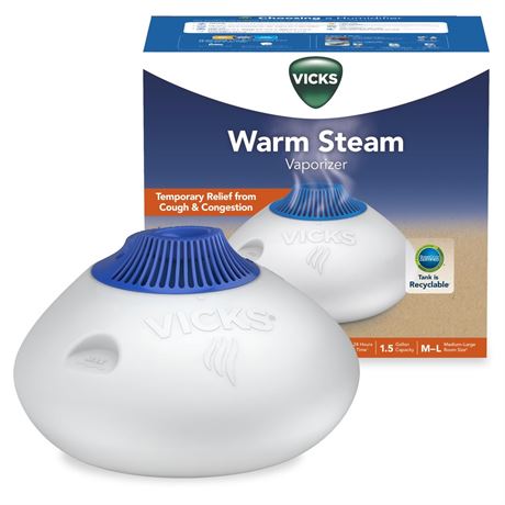 Vicks Warm Steam Vaporizer Humidifier with Night Light, 1.5 gal, 600 Sq. ft,