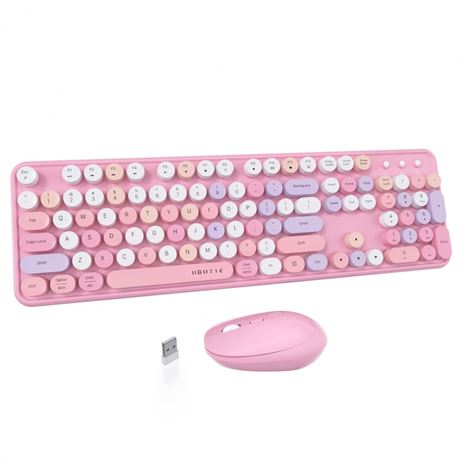 UBOTIE Colorful Computer Wireless Keyboard Mice Combo, Retro Typewriter
