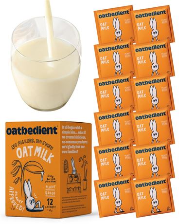 Oatbedient 10 oz Oat Milk Powder, 12 Sachets, Non-Dairy Milk, NGMO, Vegan, No