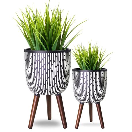 Plant Pot with Stand 2pcs 10 & 12 inches, Mid-Century Tall Planter with Legs