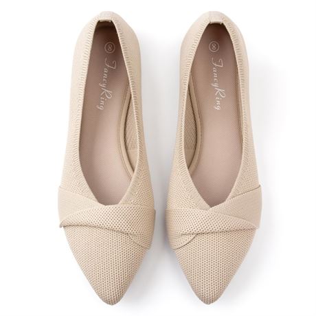 Women's Ballet Flats Pointed-Toe Knit Flats with Knot Slip-On Casual