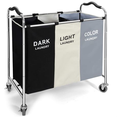 Laundry Basket with Wheels, 240l Laundry Hamper with 3 Section Laundry Bag for