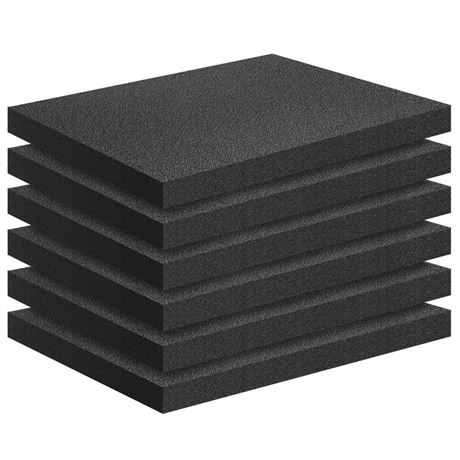 6 PCS Black Foam Padding- 16x12x1 Inch Polyurethane High Density Foam Cuttable