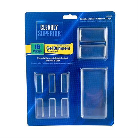 Clearly Superior Gel Bumpers - Rectangle Variety Pack of 18 Small, Medium &