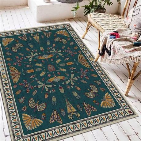 Traditional Classical Area Rugs 6'x9'Farmhouse Dragonfly Bordered Rug for