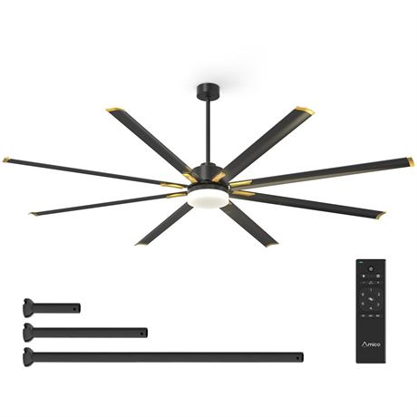 Amico Ceiling Fans with Lights, 100 inch Indoor/Outdoor Black Ceiling Fan with