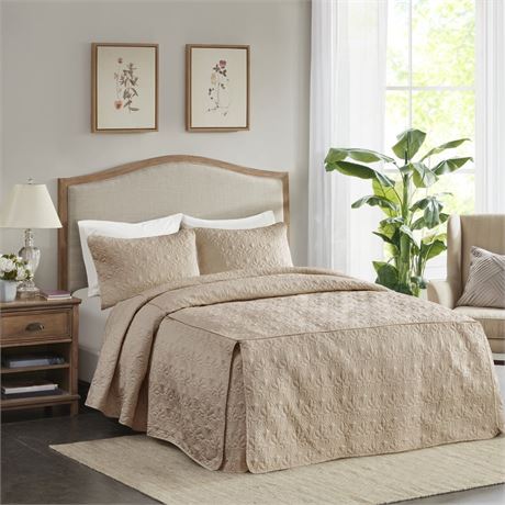 Home Essence Vancouver 3 Piece Fitted Bedspread Set, King, Khaki