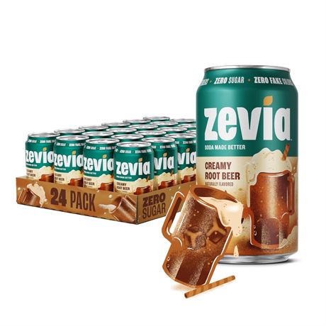 Zevia Zero Sugar Soda, Creamy Root Beer, 12 oz Cans (24-Pack) – Naturally