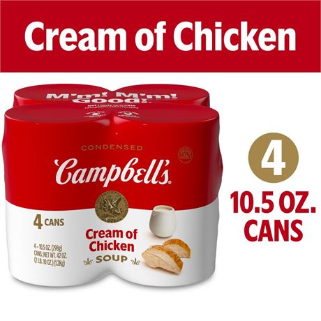 Campbell's Condensed Cream of Chicken Soup, 10.5 oz Can (4 Pack)