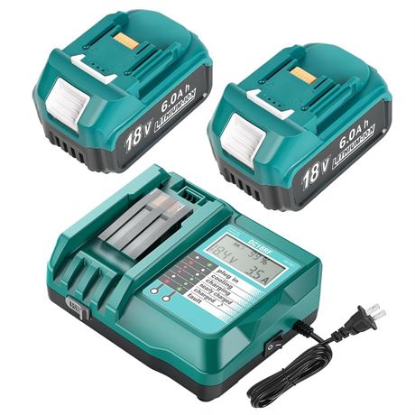 18V 6.0Ah Battery and Charger for Makita,New Version DC18RC ChargerCompatible
