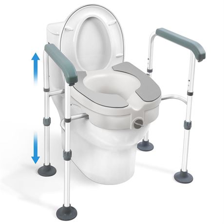 Raised Toilet Seat with Handles, 5-Inch Height, Adjustable Arms and Legs, Heavy