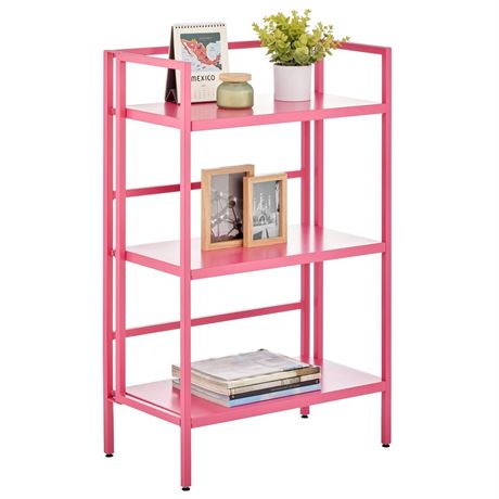 mDesign Modern Industrial Folding 3-Tier Steel Organizer Shelf Rack - Rose Pink