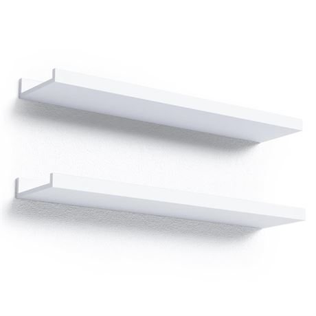 24 Inches Long Floating Shelves Wall Mounted, 2 Set Modern White Wall Shelf for