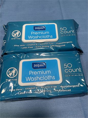 Inspire Adult Wipes, Extra Large Wash Cloths for Incontinence & Cleansing, 8" x