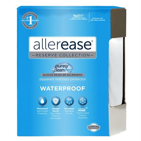 AllerEase Waterproof Mattress Cover Protector Queen, White- Allergy Defense