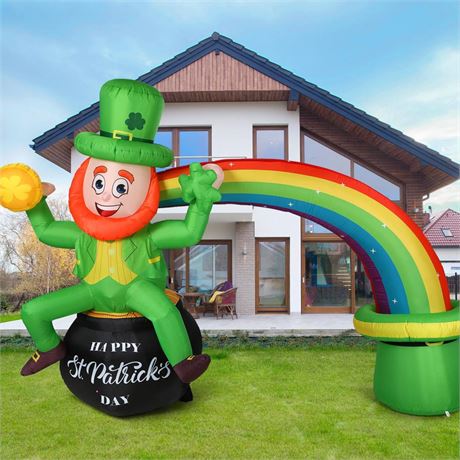 Shellwei 11.4 Ft Long Saint Patrick's Day Inflatable Archway Green Leprechaun