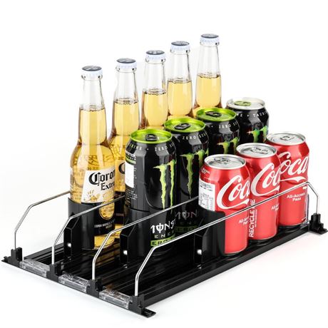 McKay Soda Can Dispenser for Refrigerator | Width Adjustable 3 Row Black |