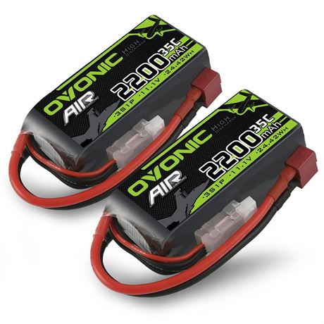 OVONIC 3S 11.1V Lipo Battery 2200mAh 35C Max to 70C Deans Connector - 2 Pack 3S