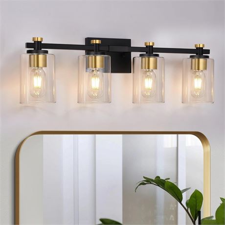 4 Light Bathroom Light Fixtures, Black and Gold Bathroom Vanity Light with