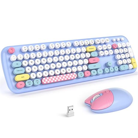 Wireless Keyboard and Mouse Combo, 2.4G Retro Typewriter Wireless Keyboard with