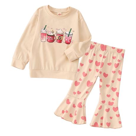 CM C&M WODRO Toddler Baby Girl Valentine's Day Outfit Love Coffee Print