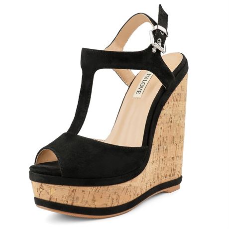 JOY IN LOVE Women's Wedges Sandals Platform Buckle Shoes