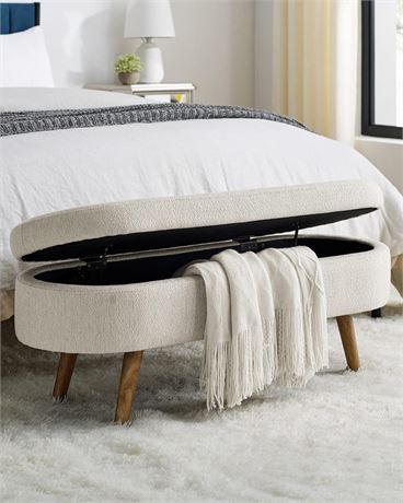 OFFSITE Oval Storage Bench 43.5" Linen Fabric Upholstered Entryway Bench with