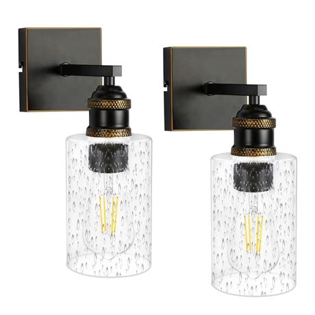CRISAND 2 Pack Black Wall Lights for Bathroom - Rustic Vintage Wall Sconce