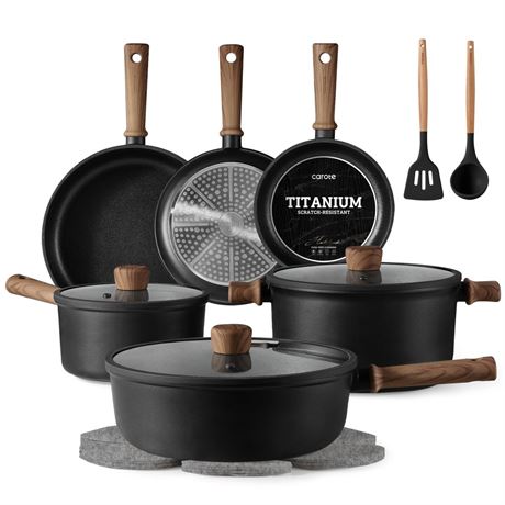 CAROTE Nonstick Pots and Pans, Induction Titanium Cookware Set 16pcs Kitchen