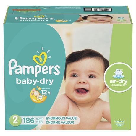 Pampers Baby Dry Diapers Size 2  186 Count (Select for More Options)