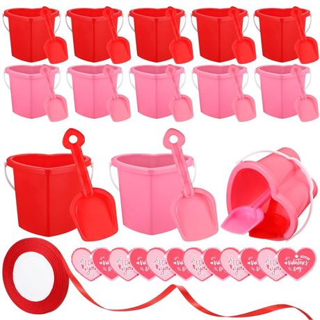 Hushee 12 Pcs 7 Inch Sand Beach Buckets with 12 Beach Shovels 12 Dig You Gift