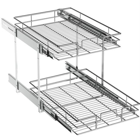 ROOMTEC Pull Out Cabinet Organizer (14"W x 21"D),2 Tier Pull Out Storage Shelf