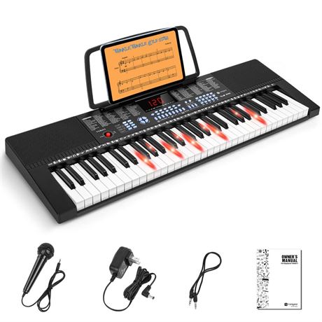 Vangoa 61-Key Light-Up Keyboard Piano For Beginners, 350 Tones & Timbres, 3