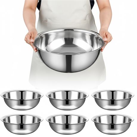 6 Pcs Stainless Steel Mixing Bowls Metal Mixing Bowls Extra Large Basin Salad
