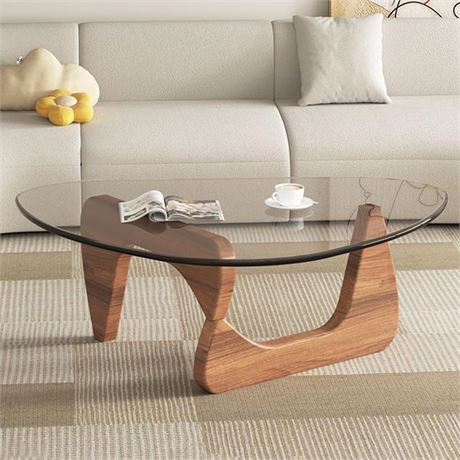 Coffee Tables for Living Room - Triangle Glass Coffee Table with Wooden Base